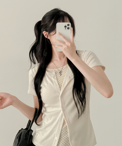 半袖Tシャツ ドットレイヤードカーディガン半袖Tシャツ CREAM