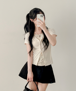 半袖Tシャツ ドットレイヤードカーディガン半袖Tシャツ CREAM