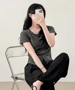 半袖Tシャツ ドットレイヤードカーディガン半袖Tシャツ CHARCOAL