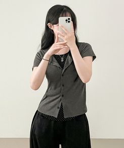 半袖Tシャツ ドットレイヤードカーディガン半袖Tシャツ CHARCOAL