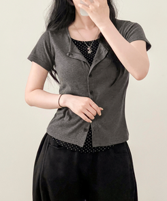 半袖Tシャツ ドットレイヤードカーディガン半袖Tシャツ CHARCOAL