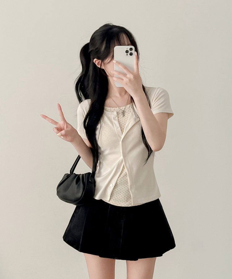 ドットレイヤードカーディガン半袖Tシャツ CREAM