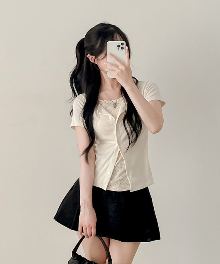 ドットレイヤードカーディガン半袖Tシャツ CREAM