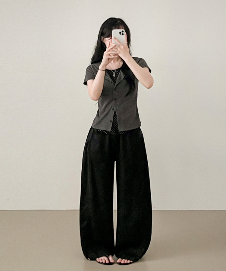 ドットレイヤードカーディガン半袖Tシャツ CHARCOAL