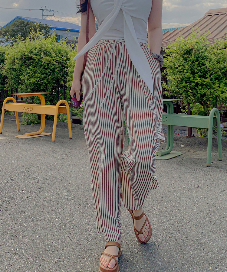 デイリーワイドストライプバンディングパンツ BROWN