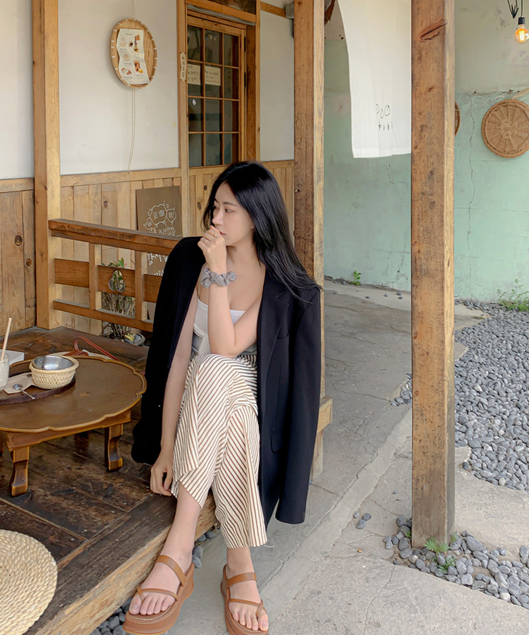デイリーワイドストライプバンディングパンツ BROWN
