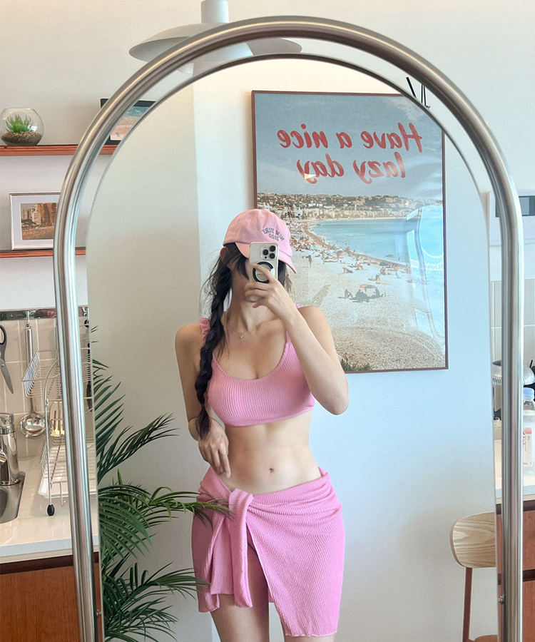 【SET カップ付き】ラップスカート+ビキニ PINK