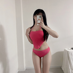 ビキニ 【3pc カップ付き】シャーリングスカートビキニ PINK