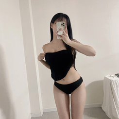 ビキニ 【3pc カップ付き】シャーリングスカートビキニ BLACK