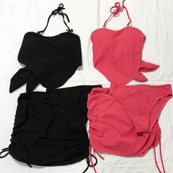 ビキニ 【3pc カップ付き】シャーリングスカートビキニ