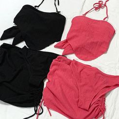 ビキニ 【3pc カップ付き】シャーリングスカートビキニ