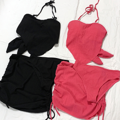 ビキニ 【3pc カップ付き】シャーリングスカートビキニ