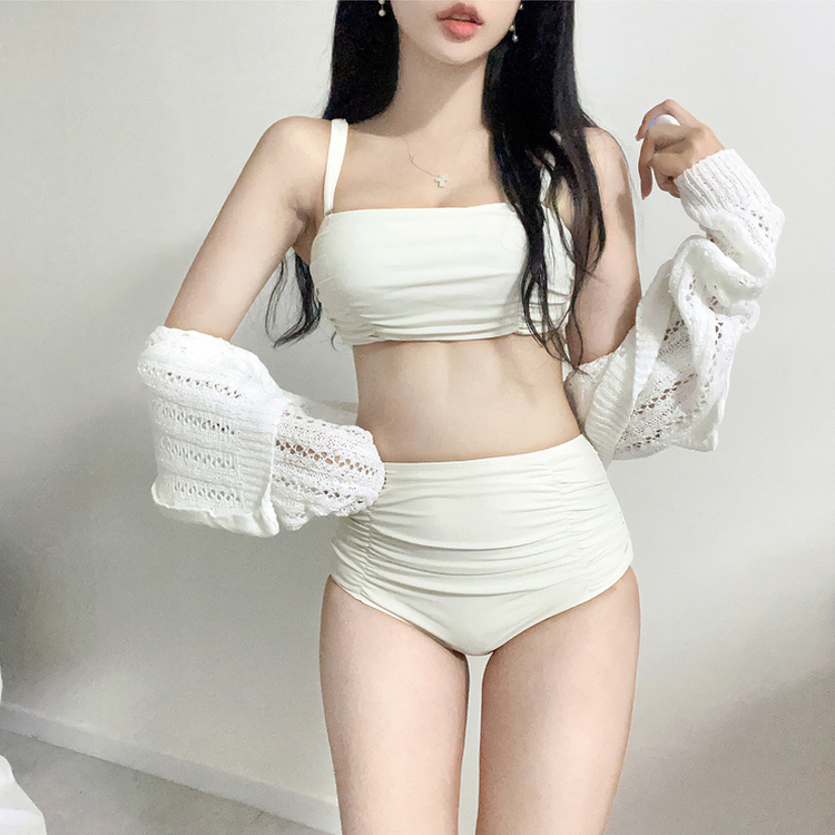 【カップ付き】シャーリングハイウエストビキニ IVORY