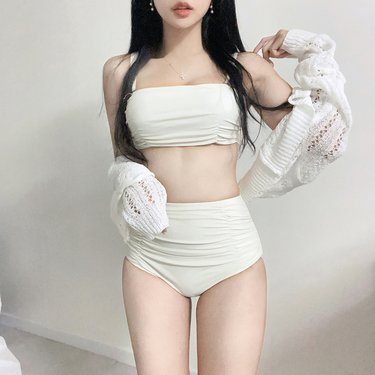 【カップ付き】シャーリングハイウエストビキニ IVORY