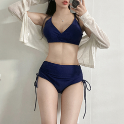 ビキニ 【カップ付き】サイドシャーリングビキニ(5color) NAVY