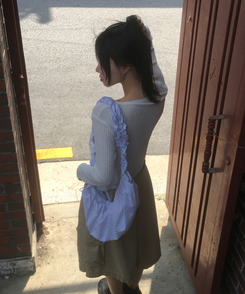 バッグ ストライプシャーリングショルダーバッグ BLUE