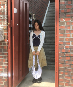 バッグ ストライプシャーリングショルダーバッグ BLUE