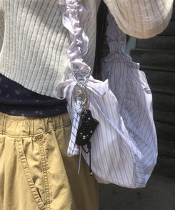バッグ ストライプシャーリングショルダーバッグ BLUE