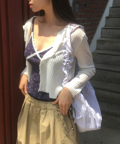 バッグ ストライプシャーリングショルダーバッグ BLUE