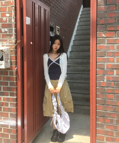 バッグ ストライプシャーリングショルダーバッグ BLUE