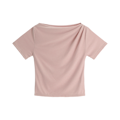 半袖Tシャツ (半袖ver./ボートネック/華奢見え♥)プルア ドレープシャーリング 半袖Tシャツ