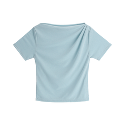 半袖Tシャツ (半袖ver./ボートネック/華奢見え♥)プルア ドレープシャーリング 半袖Tシャツ