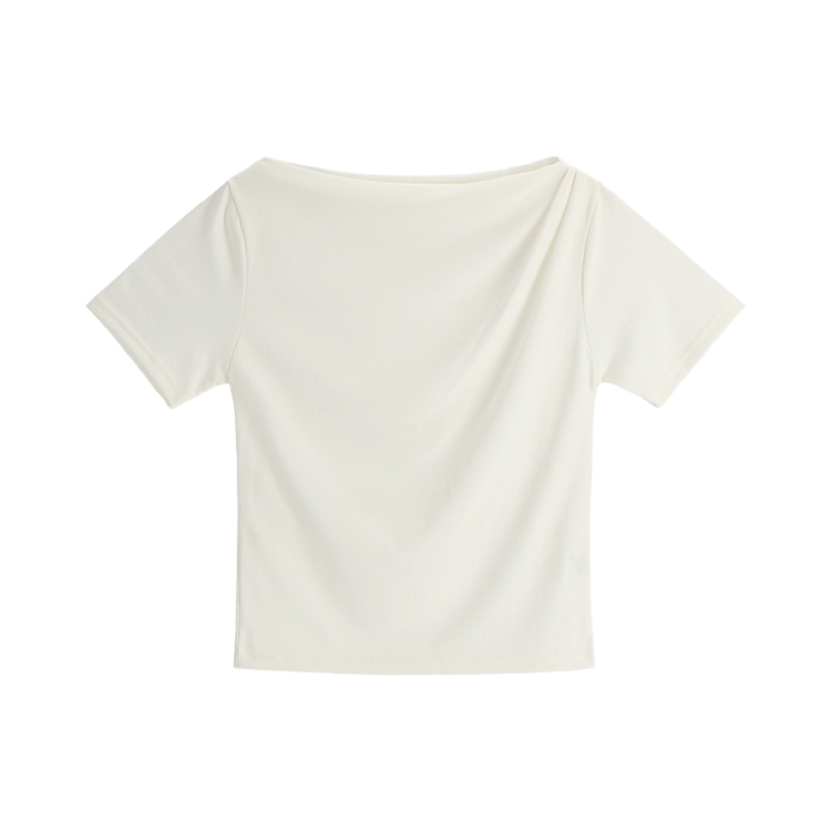 （半袖ver./ボートネック/華奢見え♥）プルア ドレープシャーリング 半袖Tシャツ