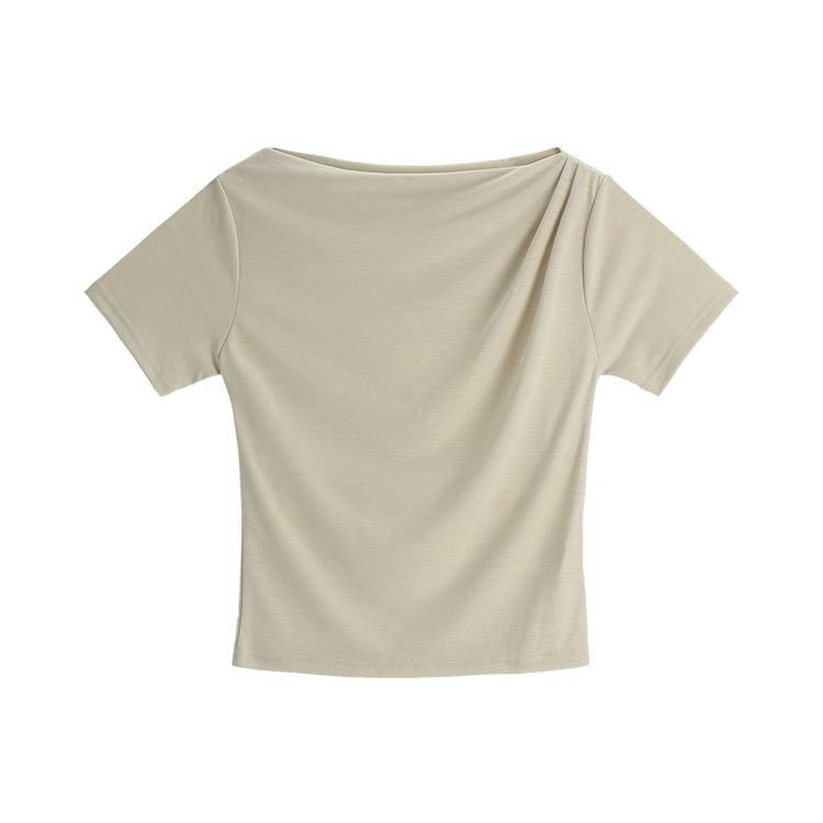 （半袖ver./ボートネック/華奢見え♥）プルア ドレープシャーリング 半袖Tシャツ