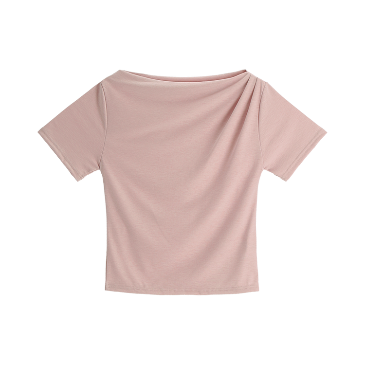 （半袖ver./ボートネック/華奢見え♥）プルア ドレープシャーリング 半袖Tシャツ