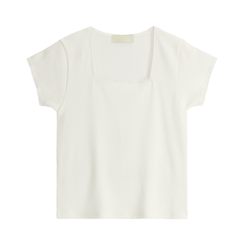 半袖Tシャツ アイリン レース スクエアネック リブ 半袖Tシャツ