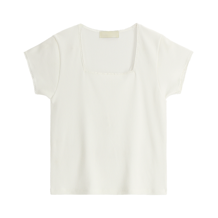 アイリン レース スクエアネック リブ 半袖Tシャツ