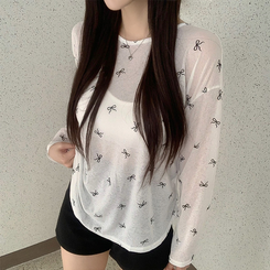 長袖Tシャツ 【SET】リボンシースルー長袖Tシャツ ホルターブラトップ IVORY