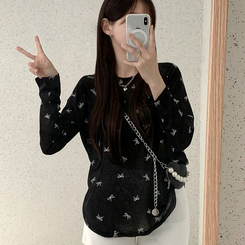 長袖Tシャツ 【SET】リボンシースルー長袖Tシャツ ホルターブラトップ BLACK