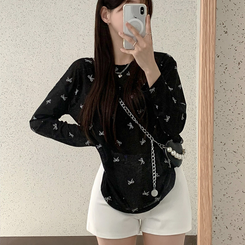 長袖Tシャツ 【SET】リボンシースルー長袖Tシャツ ホルターブラトップ BLACK
