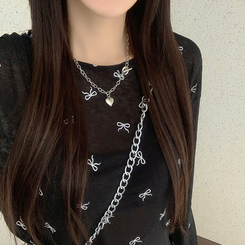 長袖Tシャツ 【SET】リボンシースルー長袖Tシャツ ホルターブラトップ BLACK