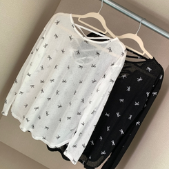 長袖Tシャツ 【SET】リボンシースルー長袖Tシャツ ホルターブラトップ