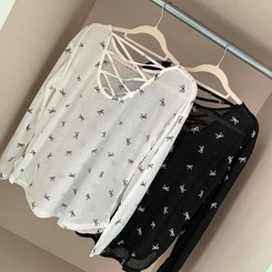 長袖Tシャツ 【SET】リボンシースルー長袖Tシャツ ホルターブラトップ