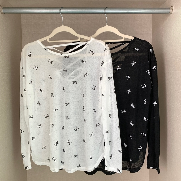 【SET】リボンシースルー長袖Tシャツ ホルターブラトップ