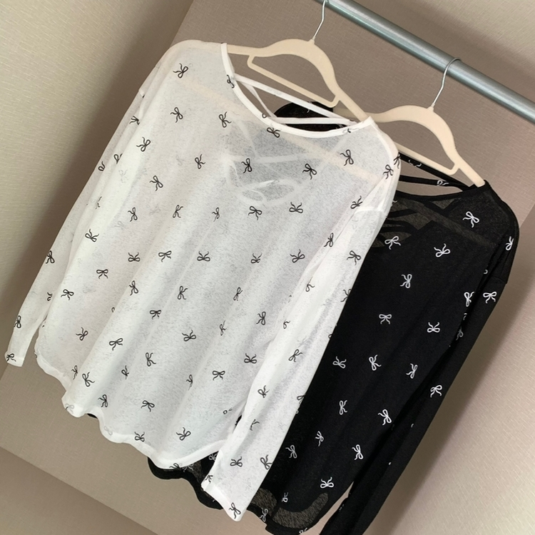 【SET】リボンシースルー長袖Tシャツ ホルターブラトップ