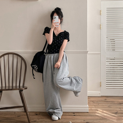 半袖Tシャツ 【シュシュ付き】リボンハートドットフリル半袖Tシャツ(6color) BLACK