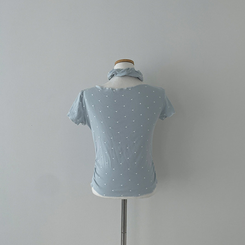 半袖Tシャツ 【シュシュ付き】リボンハートドットフリル半袖Tシャツ(6color)