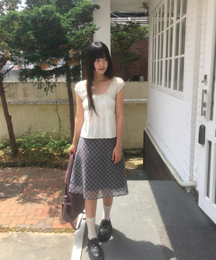 シースルーチェックミディスカート IVORY