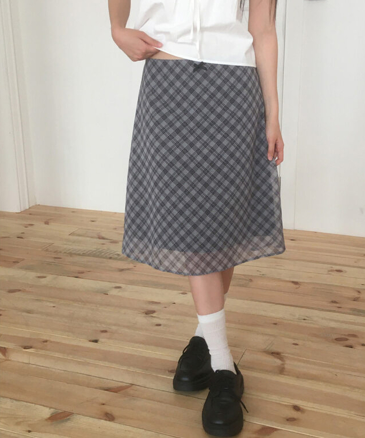 シースルーチェックミディスカート IVORY