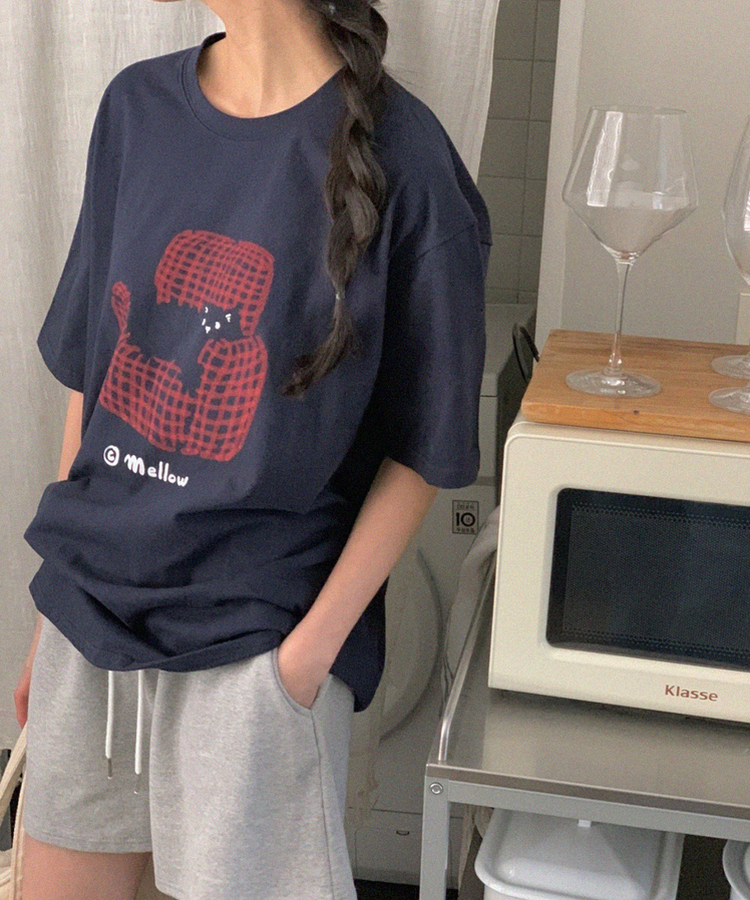 メロウキャット半袖Tシャツ NAVY