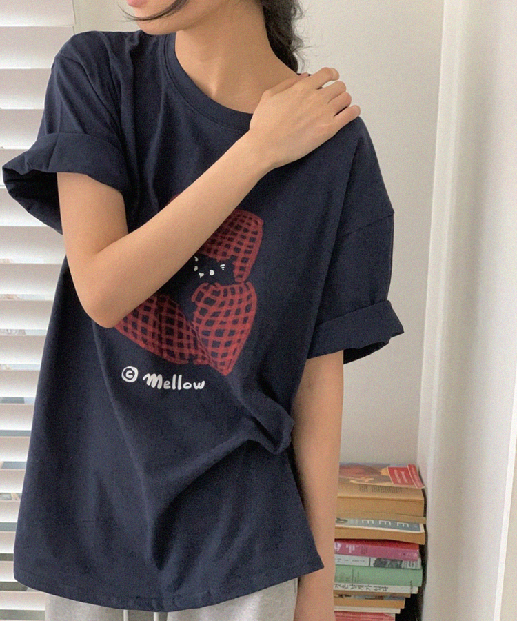 メロウキャット半袖Tシャツ NAVY