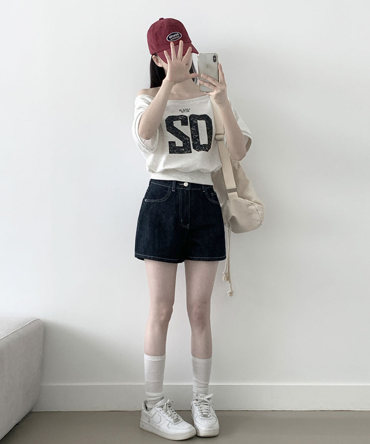 [논페이드/생지데님] 리노 하이웨스트 A핏 논페이드 원단 생지 데님 숏 팬츠 블루