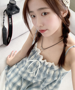 [레이어드POINT] 미도리 체크 패턴 끈조절 나시 프릴 레이스 레이어드 원피스 소라(큰체크)