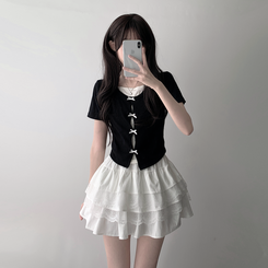 ツーピース 【SET着用可能】リボンホルターキャミソール レースティアードスカート(6color) IVORY-TOP