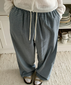 チェックストレートワイドパンツ BLUE
