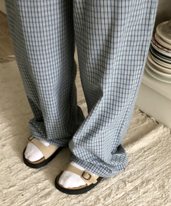 チェックストレートワイドパンツ BLUE